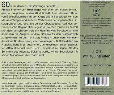 Der 20. Juli 1944 Gespräch mit Hans Sarkowicz Audiobuch ( 2 CDs ) Philipp Freiherr von Boeselager