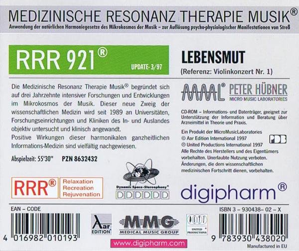 RRR 921 Lebensmut Peter Hübner CD Medizinische Resonanz Therapie - Digipharm - Neu