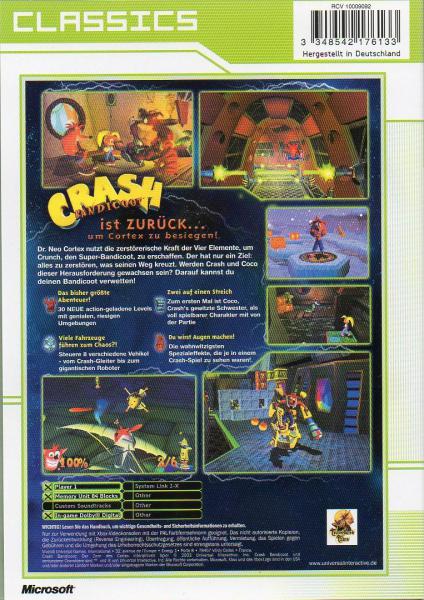 Crash Bandicoot Der Zorn des Cortex Xbox classics Microsoft