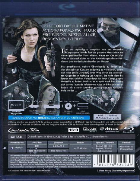 Resident Evil - Afterlife - 3D Blu-ray mit Milla Jovovich, Ali Larter Neu