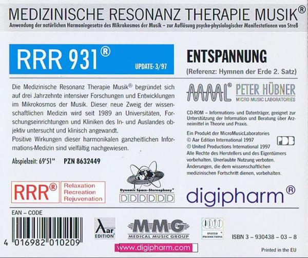 RRR 931 Entspannung CD  Musik nach den Gesetzen der Natur Peter Hübner