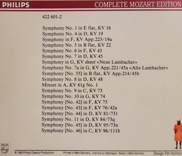 Complete Mozart Edition - Early Symphonies 1 (3 CDs Box Set) 1990 Philips 422 601-2