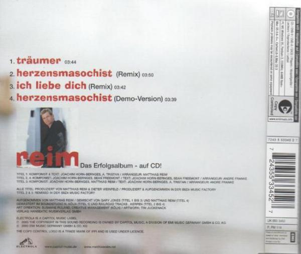 Matthias Reim Träumer inkl. 3 unveröffentlichte Remixe / Versionen CD ( 4 Track )