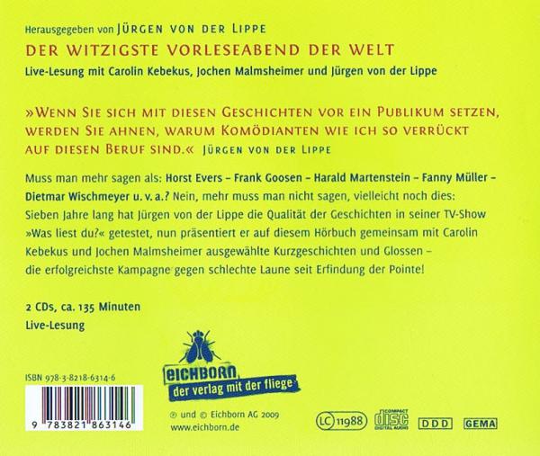Der witzigste Vorleseabend der Welt Live-Lesung CD 2011 Jürgen von der Lippe, Carolin Kebekus, Jochen Malmsheimer